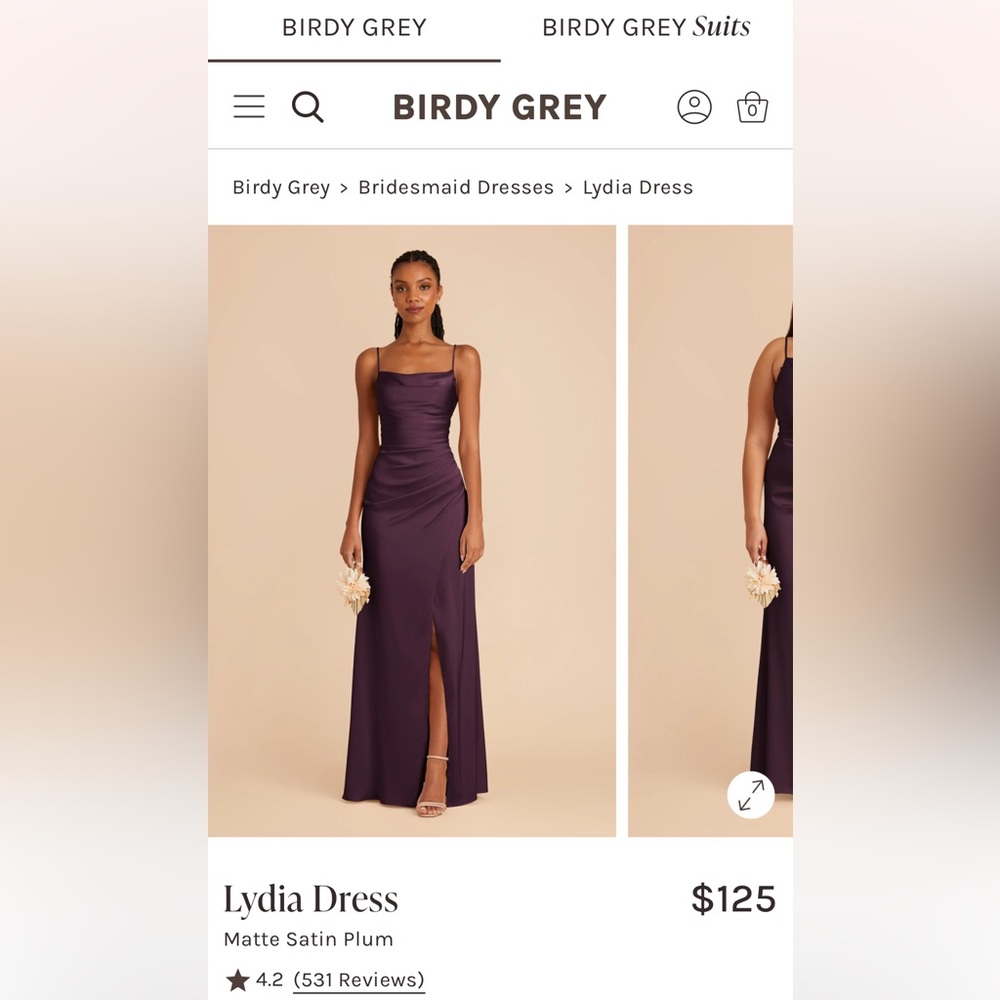 Birdy Grey “Lydia” Bridesmaid Matte Satin Plum Dress Size XS